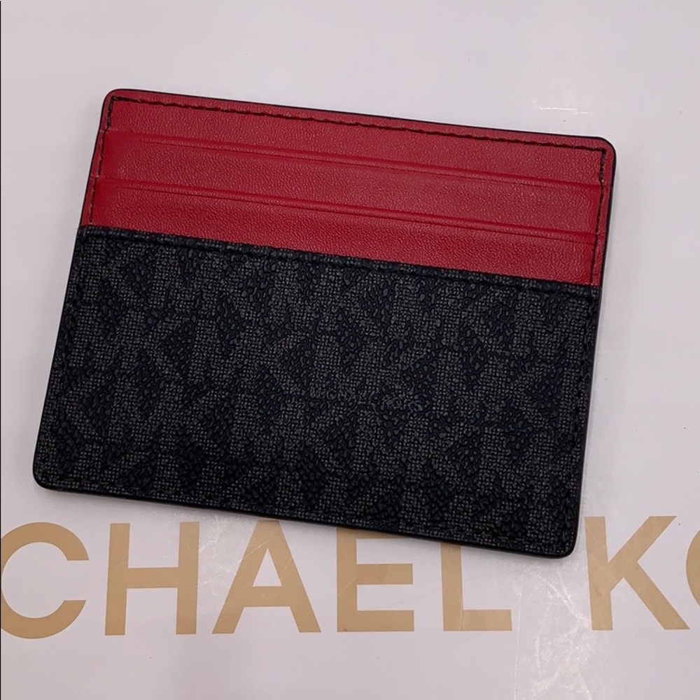 MICHAEL KORS TALL CARD CASE BLACK/SCARLET - Picture 4 of 16